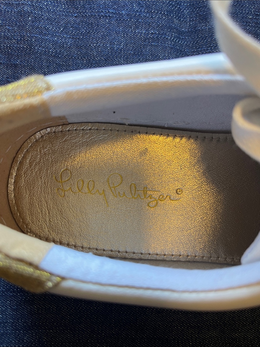 Lilly Pulitzer Leather White Sneakers with Gold Accents - Picture 6 of 8